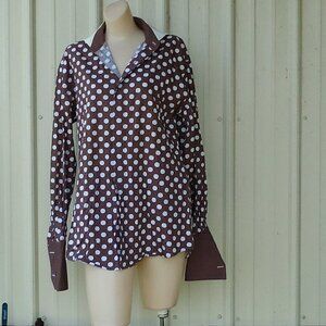 Steven Land Brown White Polka Dot Shirt French Cuffs sz 15 1/2. 34